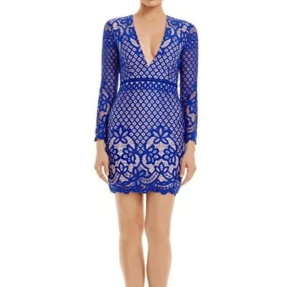 STYLESTALKER Lani Dress Blue Lace Overlay Royal Cobalt {KK49} - Picture 2 of 6